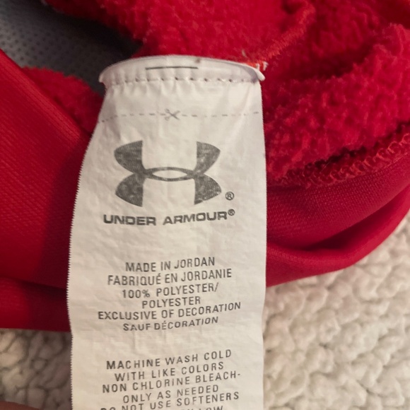 Under Armour Fleece Hoodie Quarter Zip Front Pocket Sweatshirt YXS Grey & Red - Picture 6 of 6